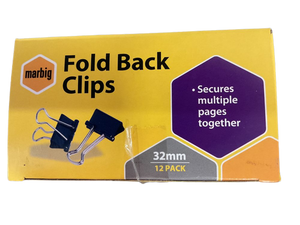 FOLD BACK CLIPS MARBIG 32MM BLACK BX12