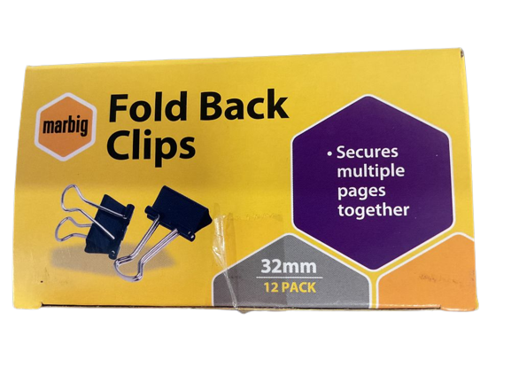 FOLD BACK CLIPS MARBIG 32MM BLACK BX12