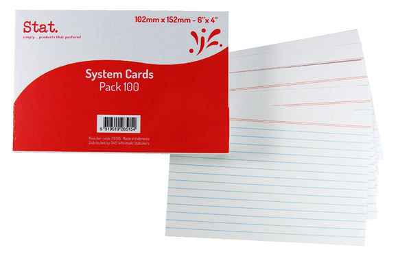 SYSTEM CARDS SOVEREIGN 6X4 RULED WHITE PK100